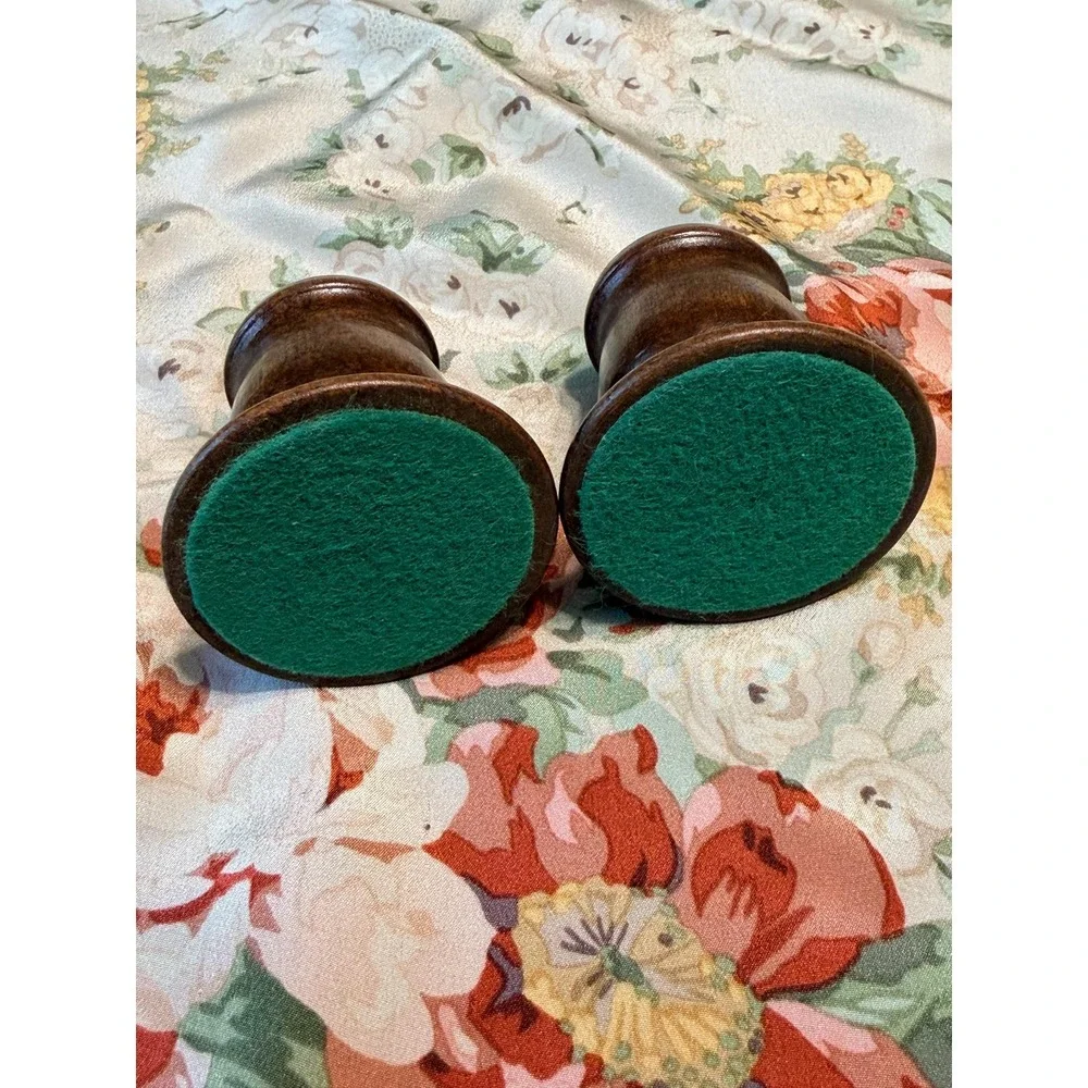 Mid Century Modern Pair of Wood and Brass Candleholders MCM